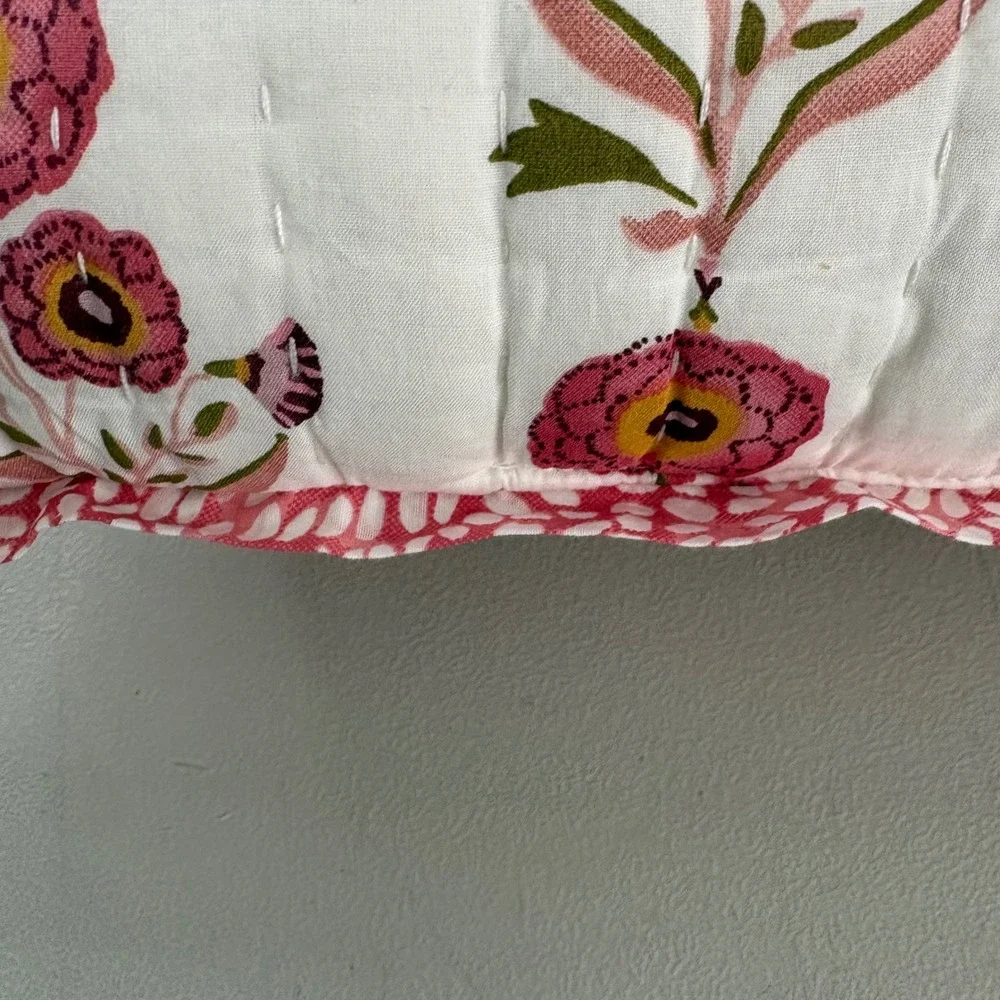 Handmade Kantha Quilted Floral Block Print Reversible Decorative Pillow Cottage